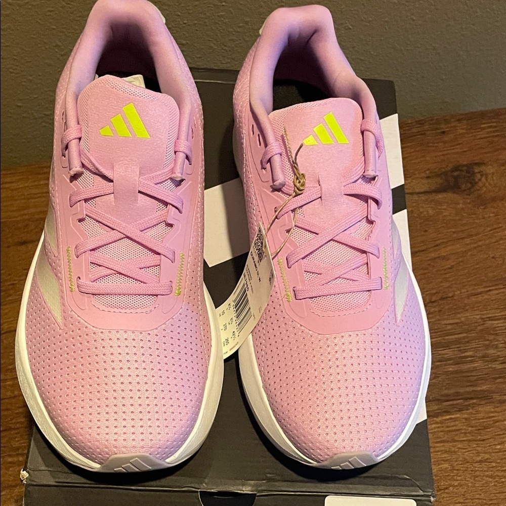Adidas Pink Duramo Sneakers with White and Green Accents